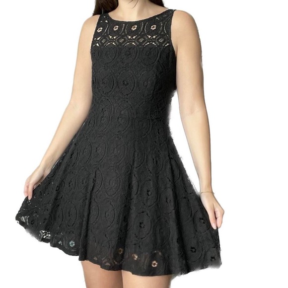 Black Eyelet High Neck Mini Dress - Picture 4 of 7